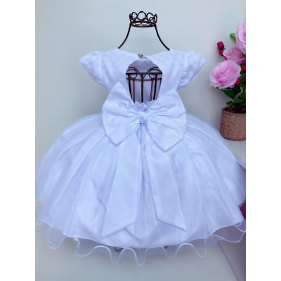 Vestido Infantil Branco Batizado Daminhas Luxo Cinto Pérolas