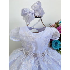 Vestido Infantil Branco Batizado Realeza Renda Branca