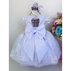 Vestido Infantil Branco Batizado Realeza Renda Branca