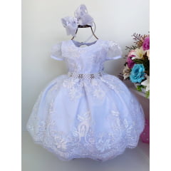 Vestido Infantil Branco Batizado Realeza Renda Branca