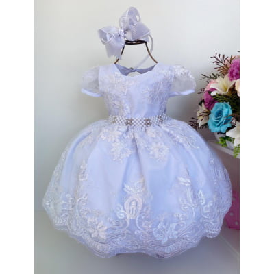 Vestido Infantil Branco Batizado Realeza Renda Branca