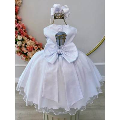 Vestido Infantil Branco C/ Aplique de Borboletas e Flores