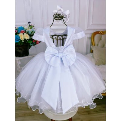 Vestido Infantil Branco C/ Renda e Pérolas Luxo