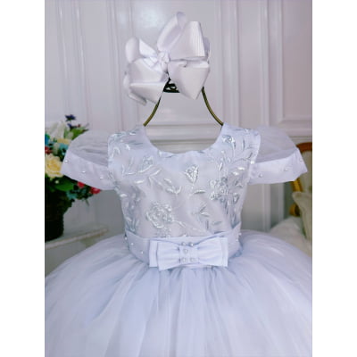 Vestido Infantil Branco C/ Renda e Pérolas Luxo