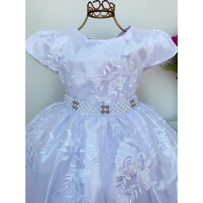 Vestido Infantil Branco Dama Batizado Renda Aniversário