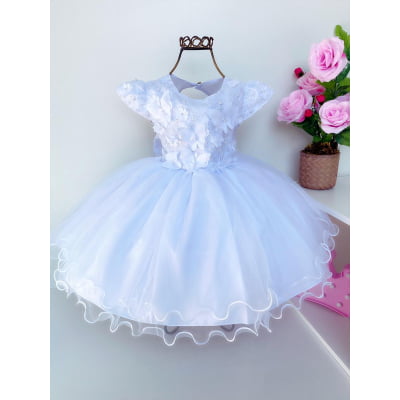 Vestido Infantil Branco Pérolas Renda Aplique Borboletas