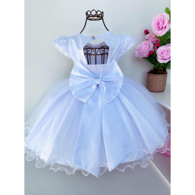 Vestido Infantil Branco Pérolas Renda Aplique Borboletas