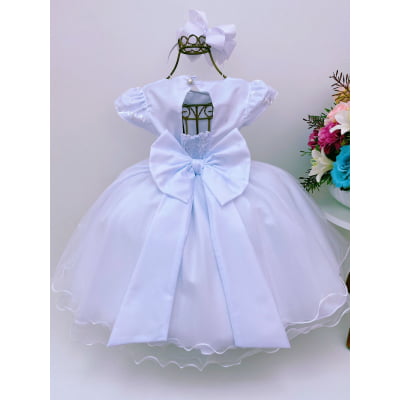 Vestido Infantil Branco Pérolas Renda Aplique Borboletas