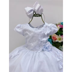 Vestido Infantil Branco Renda Aplique Borboletas Brilho Luxo