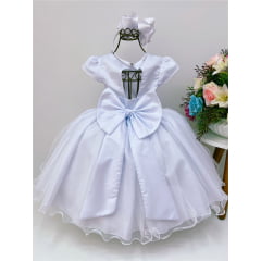 Vestido Infantil Branco Renda Aplique Borboletas Brilho Luxo