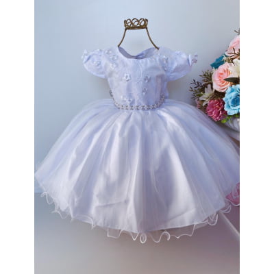 Vestido Infantil Branco Renda e Voal Luxo Festas