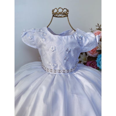 Vestido Infantil Branco Renda e Voal Luxo Festas