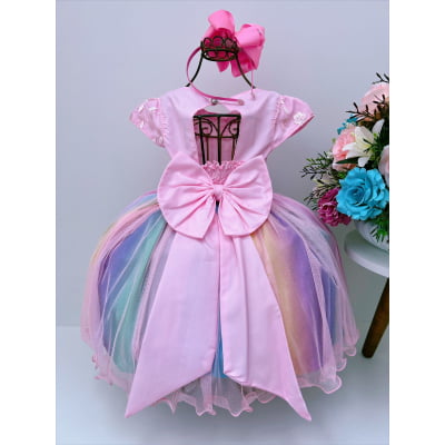 Vestido Infantil Chuva de Amor Arco Iris Colorido Festas