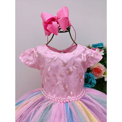 Vestido Infantil Chuva de Amor Arco Iris Colorido Festas