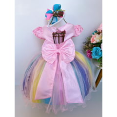 Vestido Infantil Chuva de Amor Arco Iris Colorido Festas