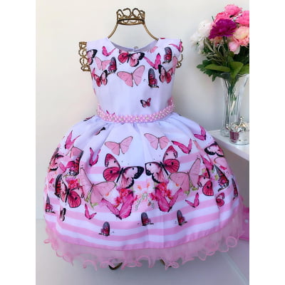 Vestido Infantil Jardim das Borboletas Luxo Princesa Festas