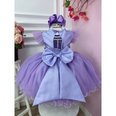 Vestido Infantil Jardim Encantado Lilás C/ Aplique Pérolas