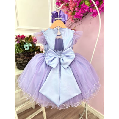 Vestido Infantil Jardim Encantado Lilás C/ Aplique Pérolas