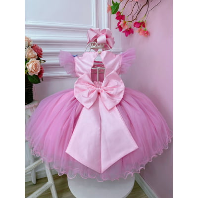 Vestido Infantil Jardim Encantado Rosa C/ Aplique Pérolas