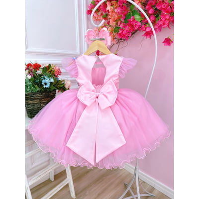 Vestido Infantil Jardim Encantado Rosa C/ Aplique Pérolas