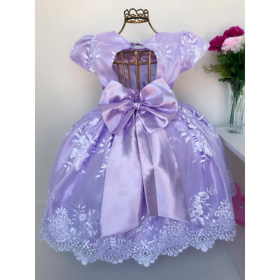 Vestido Infantil Lilás Realeza Renda Branca Aniversário Dama