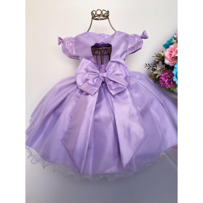 Vestido Infantil Lilás Renda e Voal Luxo Festas