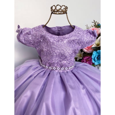 Vestido Infantil Lilás Renda e Voal Luxo Festas
