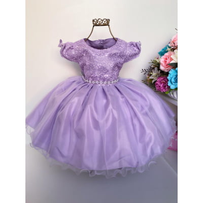 Vestido Infantil Lilás Renda e Voal Luxo Festas