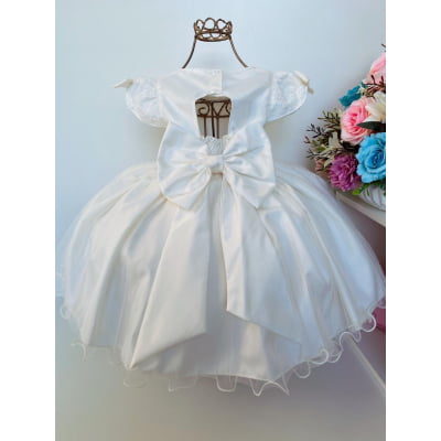 Vestido Infantil Marfim Renda e Voal Luxo Festas