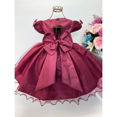 Vestido Infantil Marsala Renda e Voal Luxo Festas