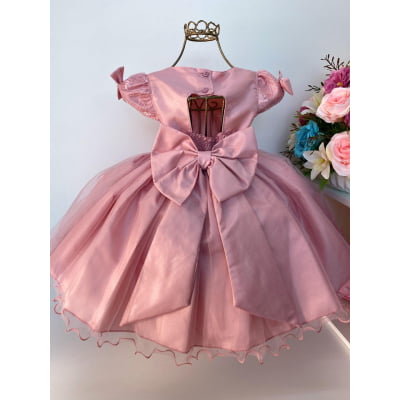 Vestido Infantil Nude Renda e Voal Luxo Festas