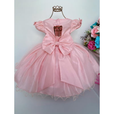 Vestido Infantil Pêssego Renda e Voal Luxo Festas