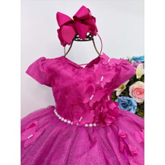Vestido Infantil Pink C/ Aplique de Borboletas e Renda Flor