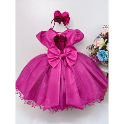 Vestido Infantil Pink C/ Aplique de Borboletas e Renda Flor