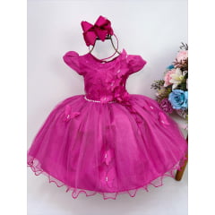 Vestido Infantil Pink C/ Aplique de Borboletas Renda Flor