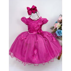 Vestido Infantil Pink C/ Aplique de Borboletas Renda Flor