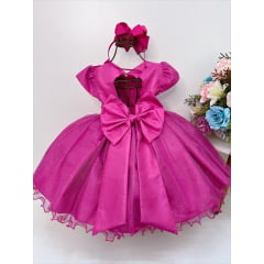 Vestido Infantil Pink C/ Aplique de Borboletas Renda Flor