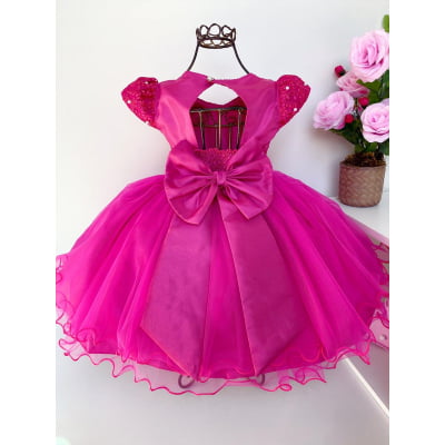 Vestido Infantil Pink Pérolas Renda Aplique Borboletas