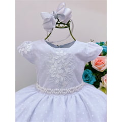 Vestido Infantil Realeza Branco Renda Pérolas Luxo Princesa