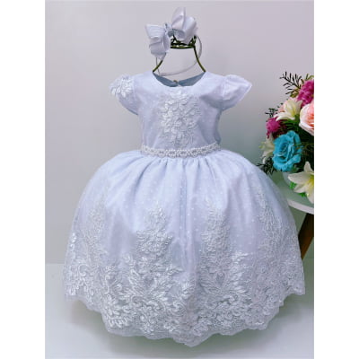 Vestido Infantil Realeza Branco Renda Pérolas Luxo Princesa