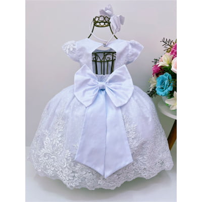 Vestido Infantil Realeza Branco Renda Pérolas Luxo Princesa