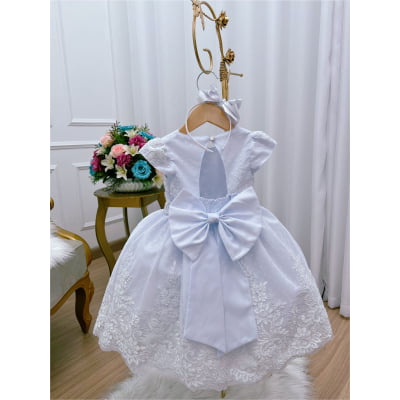 Vestido Infantil Realeza Branco Renda Pérolas Luxo Princesa