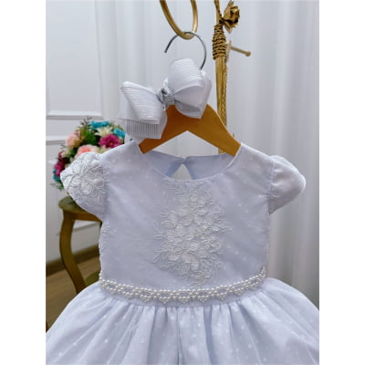 Vestido Infantil Realeza Branco Renda Pérolas Luxo Princesa