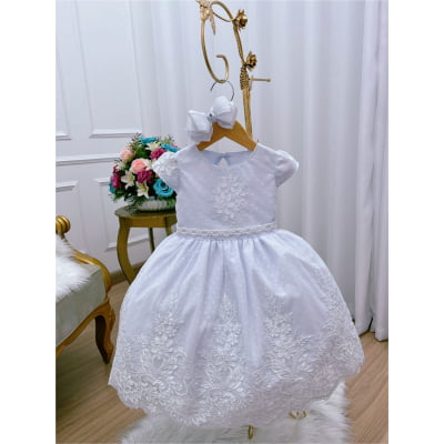 Vestido Infantil Realeza Branco Renda Pérolas Luxo Princesa