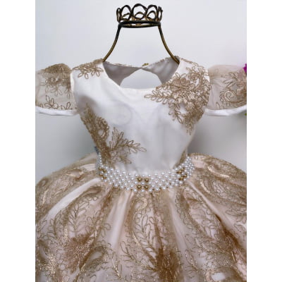 Vestido Infantil Realeza Dourado Renda Dourada Luxo Princesa