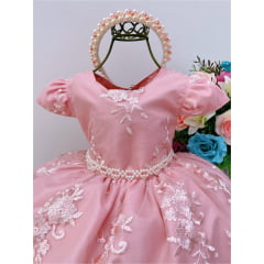 Vestido Infantil Realeza Rose Renda Pérolas Daminhas Luxo