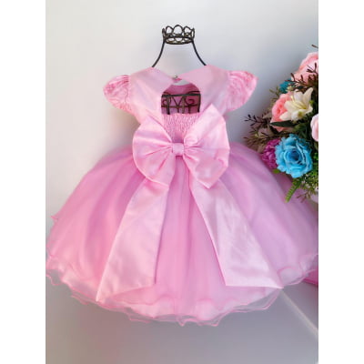 Vestido Infantil Rosa Aplique Borboletas Luxo Cinto Pérolas