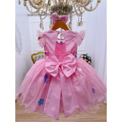 Vestido Infantil Rosa Aplique Borboletas Super Brilho Luxo