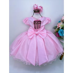 Vestido Infantil Rosa Aplique de Borboletas Flor Brilho Luxo