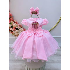 Vestido Infantil Rosa Bebê C/ Aplique de Margaridas Luxo